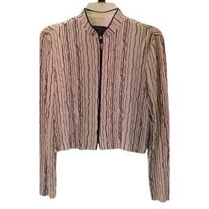 Alex Evenings Women's 10P Black White Shimmer Sparkle Zip Front Evening Jacket